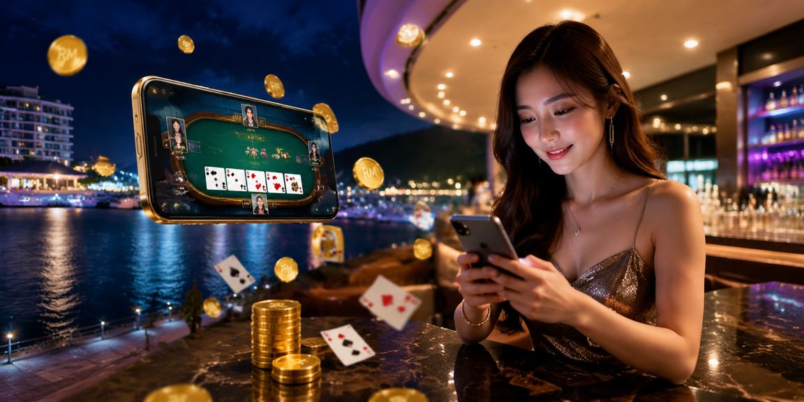 Pemain muda menikmati permainan Teen Patti di Malaysia dengan gaya Melayu berpakaian santai